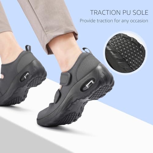 STQ Orthopedic Walking Shoes Adjustable Barefoot Mary Jane Diabetic Shoes Comfortable Breathable Nurse Shoes, Dark Grey, Size 6.5 - Thumbnail 5