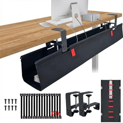AHOMO [Upgraded] Under Desk Cable Management, 28" Cord Organizer,with Silicone Pads (No Scratch!),16 Cable Ties, Washable PE Honeycomb Base,Fits Any Desk 0-2.1",No Stinky Cardboard! Black 28"L x 6.0"W - Image 1