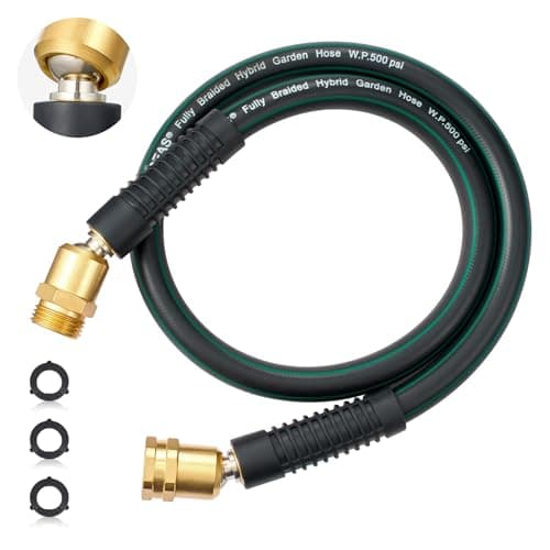HOMEIDEAS Short Rubber Garden Hose 3 Feet - Newly Leak-proof & Kink-Free Design | Freely Rotational Spherical Ball Joint, Anticorrosive 3/4" Brass Fittings - Perfect for Outdoor Watering - Image 1
