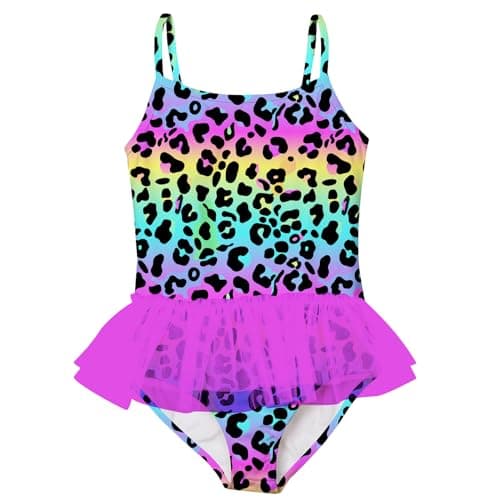 swimsobo Toddler Girls 3-4T Tutu Swimsuits Purple Leopard Bathing Suit 1 Piece Swimwear - Image 1
