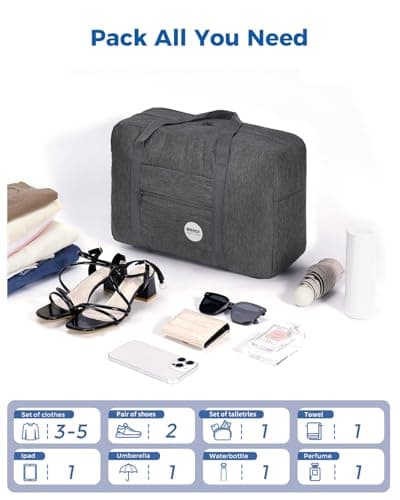 For Spirit Airlines Personal Item Bag 18x14x8 Travel Duffel Bag Underseat Foldable Carry-on Luggage for Women (B- Denim Grey) - Thumbnail 5