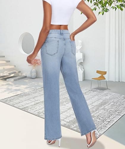 MARIASHA Jeans for Women New Flared Leg Stretch High Wasited Printed Pocket Pants Light Blue 4XL - Thumbnail 5