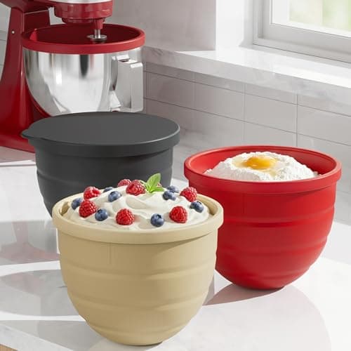 Silicone Bowl Liners Compatible with KitchenAid 5Qt Tilt-Head Stand Mixer, Non-Stick Mixing Bowl Liners for Stainless Steel Bowl, 3 Liners with Lids, Easy Clean & Dishwasher Safe, Food-Grade - Image 1