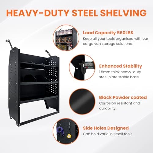 EONECROSS Black Steel Cargo Van Shelving Storage System Adjustable Height Fit for Ford Transit Connect 2014+, Ram Promaster City, Chevy City Express, Nissan NV200 42" W x 43" H x 13" D - Thumbnail 2