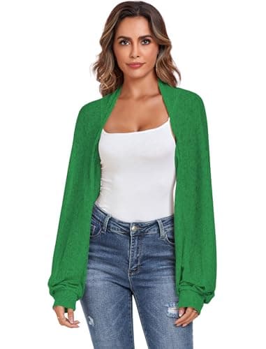 ZAFUL Y2K Bolero Fall Long Sleeve Cardigan Cropped Open Front Shrug 2026 Sweater Women Green S - Thumbnail 4