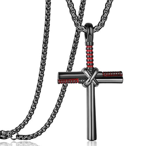 Rehoboth Stainless Steel Baseball Bat Nail Cross Pendant Necklace With 24 Inch Adjustable Black Chain for Women Men - Image 1