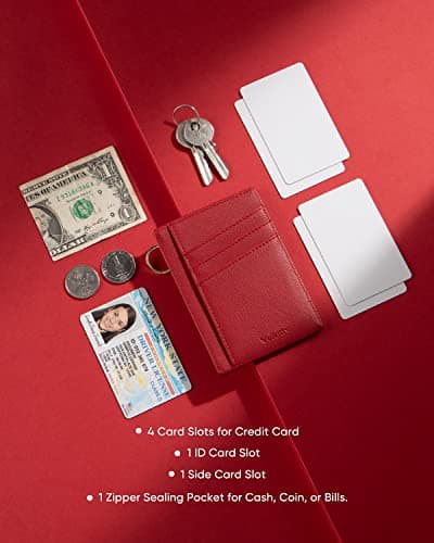 Vulkitty Small Wallet for Women Minimalist Slim Front Pocket Zipper Wallet RFID Blocking Credit Card Holder with ID Slot Window Keychain - Thumbnail 5