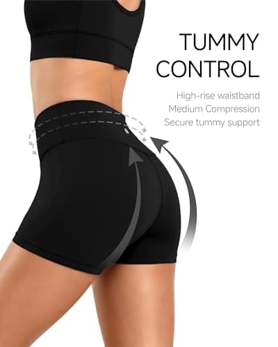 MXYMXY Women’s 6” High Waisted Biker Shorts — Sculpting Fit Tummy Control Workout Shorts Moisture-Wicking Athletic Running Shorts Black - Thumbnail 3