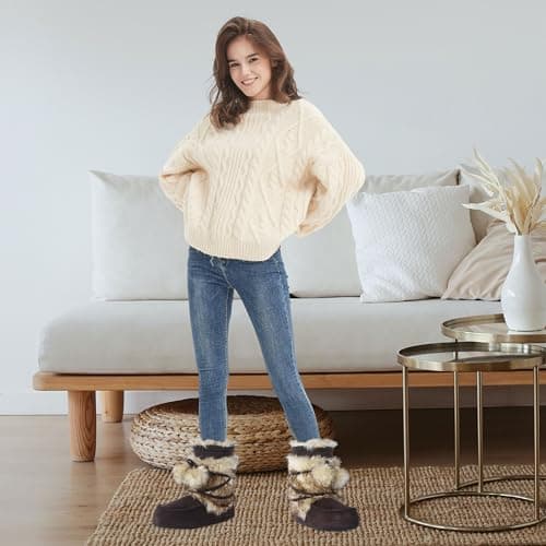 Forfoot House Slippers, Women’s Soft Indoor Slipper Boots Plush Lining Cozy Warm Booties Slippers Anti Slip Womens Winter Boots Chocolate Size 6-7 - Thumbnail 2