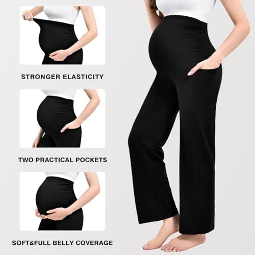 Ipletix Maternity Wide-Leg Lounge Pants with Pockets Over The Belly Soft Stretchy Pregnancy Wear Navy S - Thumbnail 5
