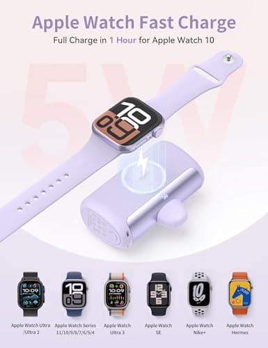 RORRY PalmGo Portable Charger, 10000mAh Small Power Bank with Built-in USB C Connector, 3-in-1 22.5W Fast Charging Battery Pack for iPhone 17/16/15 Pro/Max, Apple Watch Ultra/11/10/SE, iPad, Pink - Thumbnail 4