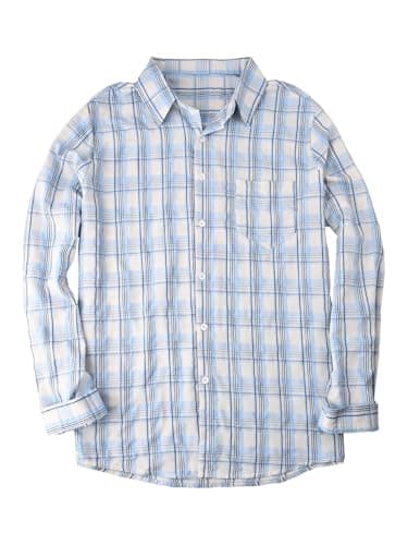 BAYAMO Men's Button-Down Plaid Shirts Casual Long Sleeve Cotton Linen Shirts for Men Fashion Business Shirt Blue 3XL - Thumbnail 4