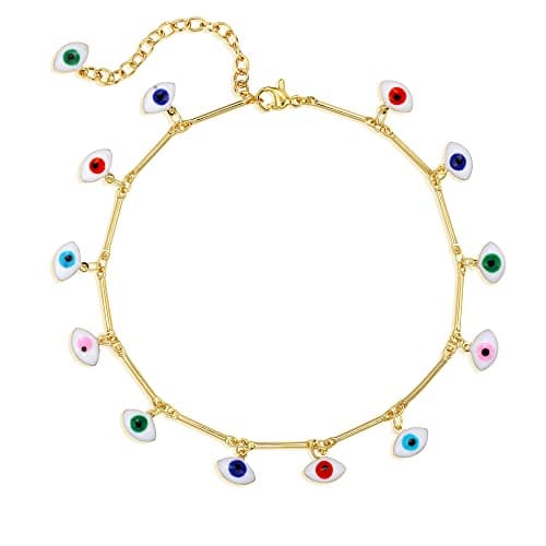 LOYATA Dainty Anklet for Women 14K Gold Plated Colorful Evil Eye Anklet Foot Chain Cute Lucky Evil Eye Foot Jewelry Boho Anklets for Women - Image 1