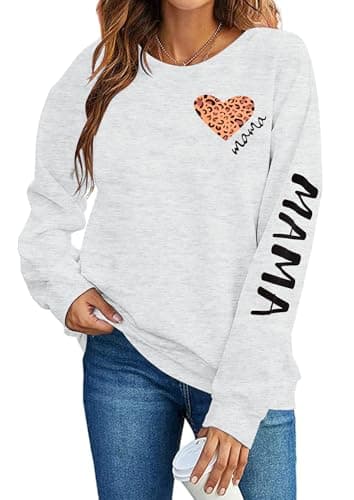 SFHFY Womens Mom Sweatshirts: Mama Crewneck Sweatshirt Casual Mom Life Pullover Mama Mode Long Sleeve Shirt Mommy Tops Light Grey - Image 1