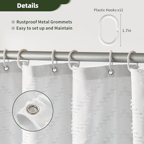 Siiluminisoy White Shower Curtain Fabric Boho Shower Curtain Cloth Textured Tufted Chevron Elegant Shower Curtains Waterproof for Bathroom 72" x 72" - Thumbnail 6