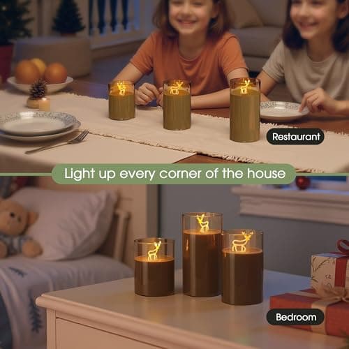 L LOHAS LED Christmas Electronic Candle Night Lights with Remote, 3-Pack Reindeer LED Flameless Candles, Battery Operated Flickering Night Light, 5 Brightness Levels & Timer, for Holiday Home Decor - Thumbnail 5