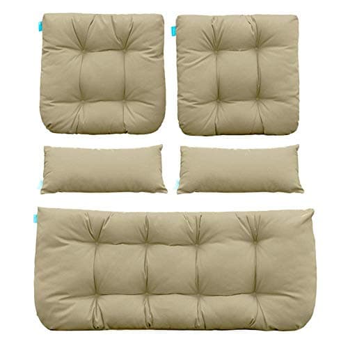 QILLOWAY Outdoor Patio Wicker Seat Cushions Group Loveseat/Two U-Shape/Two Lumbar Pillows for Patio Furniture,Wicker Loveseat,Bench,Porch,All Weather, Settee of 5 (Beige) - Image 1