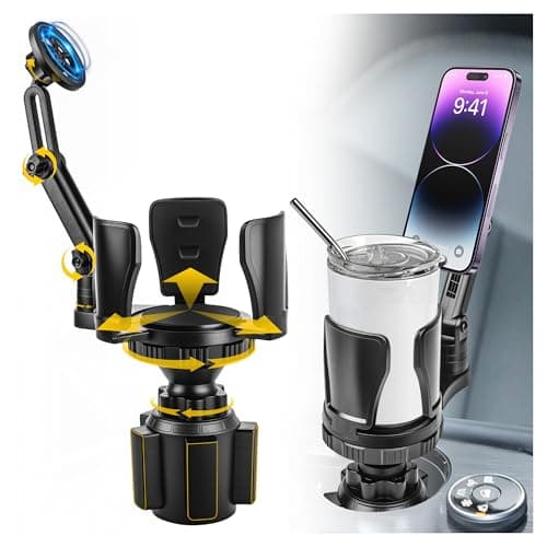 Frani Car Cup Holder Expander with Magnetic Phone Mount - Adjustable Insert Fits 2.68-4.33" Holders, 360° Gooseneck & Strong N52 Magnets for iPhone Samsung - Image 1