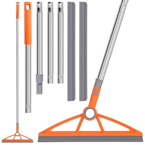wlich 2-in-1 Air Broom, 180° Rotating 54 Inch Adjustable Silicone Rubber Broom Includes 2 Scraping Strips, Sweep and Silicone Tools with Long Handle for Cleaning Bathrooms,Glass,Tiles,Pet Hair - Image 1