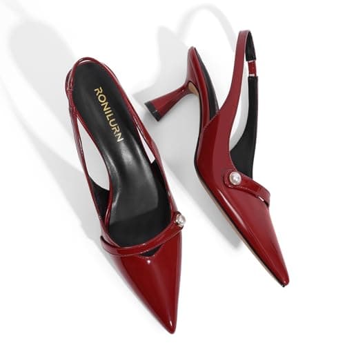 RONILURN Women Kitten Heels Slingback Low Heel Pumps Dress Shoes for Women Closed Pointed Toe Pearl Heels for Work Wedding Bridal - Thumbnail 5