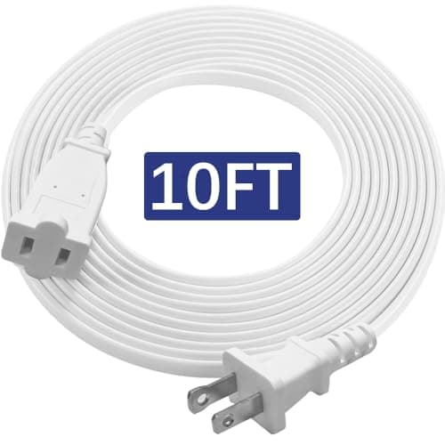 2 Prong Extension Cord 10 FT 18 AWG 10A/125V US AC Two Prong Male-Female Flat Thin Slim Polarized Single Plug Appliance Cord for TV Christmas Indoor Electric Power Extension Cable White 10 Feet 3M - Image 1