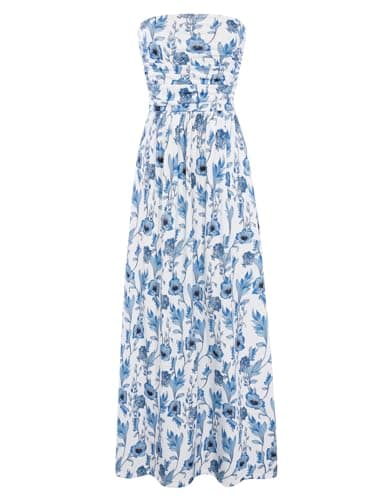 GRACE KARIN Women Strapless Dress Casual Loose Ruched Long Maxi Dress with Pockets - Image 1