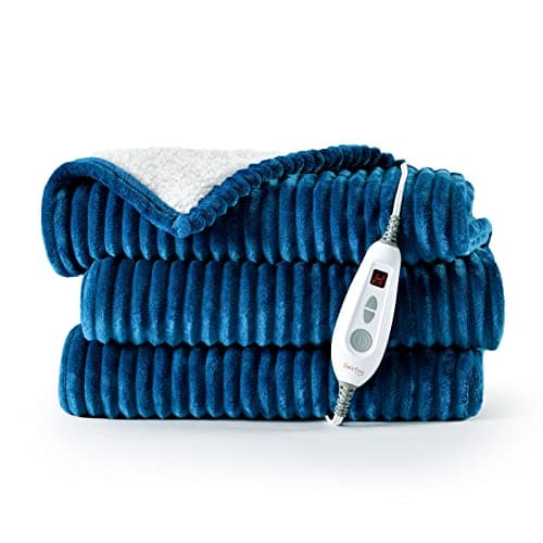 Bearhug Electric Blanket Heated Throw, 50"x60" Ribbed Flannel & Sherpa Fast Heating Blanket, 6 Heating Levels & 4H Auto Off, Over-Heat Protect, ETL, Machine Washable - Image 1