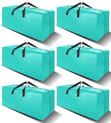 VELVETSURE 6 Pack Heavy Duty Large Moving Bags W/Backpack Straps - Strong Handles & Zippers, Storage Totes For Space Saving, Fold Flat, Alternative to Moving Box and Storage Bin, Aquamarine - Image 1
