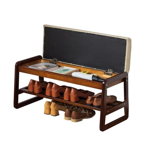 latifolia Solid Wood Bench, Entryway Shoe Bench with Cushion, Flip-Open Storage Compartment, 2-Tier Shoe Organizer(Grey,31.50''L) - Image 1