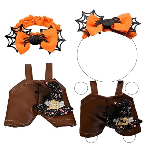 Halloween Pumpkin Doll Clothes Set Orange Spider Patchwork Leather Dress with Hat for 15-17cm 4 Inch Blind Box Dolls - Image 1