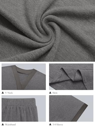 GKBK Womens Two Piece Outfits Pajama Sets 3/4 Dolman Sleeve V Neck Sleepwear Nightwear Loungewear Matching Pjs 2 Piece Lounge Set Lightweight Fall Fashion Ooutfit Dark Gray L - Thumbnail 4