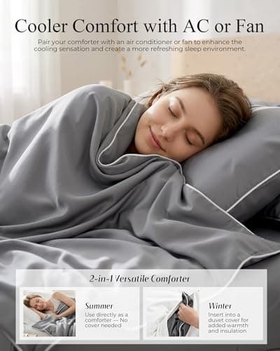 Natapai Cooling Comforter, Cooling Blanket for Hot Sleepers, All Season Lightweight Comforter for Night Sweats, Down Alternative Duvet Insert, Blanket for Night Sweats, Queen - 90"x90"(Mist Gray) - Thumbnail 6