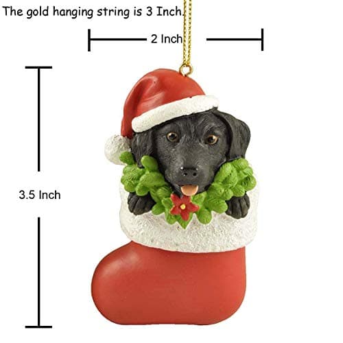 Cici & Jimmy Black Labrador Retriever with Santa Hat in Christmas Sock Dog Ornaments for Christmas Tree - Thumbnail 5
