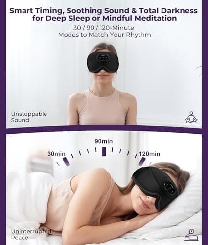 MUSICOZY 3D Bluetooth Sleep Mask with Headphones and Timer, Wireless Sleep Headphones for Side Sleepers, Eye Mask with Bluetooth Headphone, Unique Gifts for Men Women, Black - Thumbnail 2