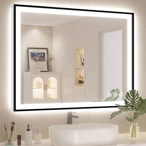 40x30 LED Bathroom Mirror with Lights, Black Aluminum Framed, Backlit + Front Lit, Lighted Bathroom Vanity Mirror for Wall, Anti-Fog, Memory Function, Dimmable, Shatterproof ETL Listed - Image 1