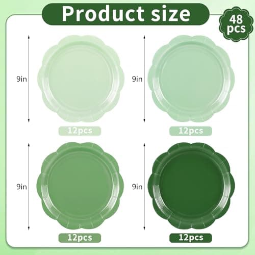 NatNarr 48 Pcs Sage Green Scalloped Paper Plates, 9" Disposable Dessert Dinner Plates Sage Green Cute Party Supplies for St. Patrick's Day Bridal Baby Shower Wedding Tea Party - Thumbnail 3