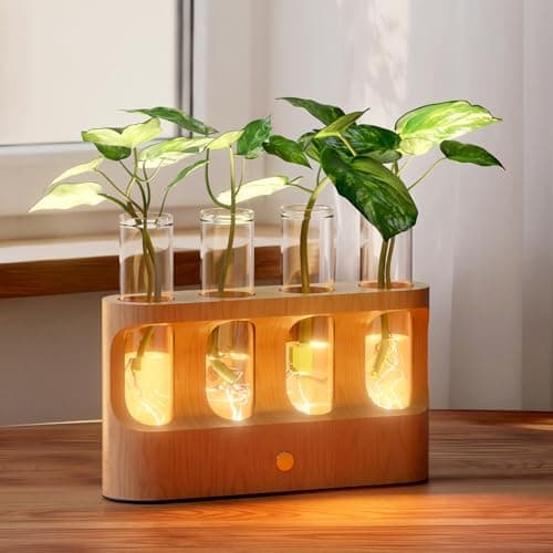 Lightalent Rechargeable Plant Propagation Station with Stepless LED Light, Wooden Stand & 4 Propagation Test Tubes, Hydroponic Plant Terrarium for Indoor Home Decor, Gift for Plant Lovers and Mothers - Thumbnail 4