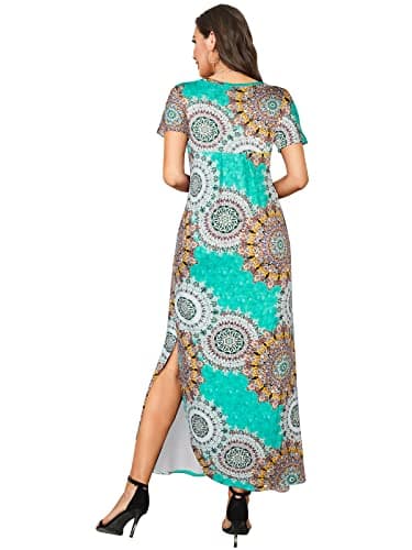 Arolina Women Summer Maxi Dress Short Sleeve V Neck Casual Loose Long Split Dresses Beach Vacation Sundress with Pockets - Thumbnail 4