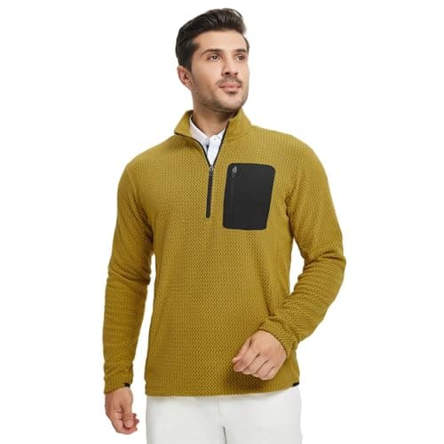 M MAELREG Quarter Zip Pullover Men Classic Golf Sweatshirt Dry Fit Soft Warmth Mens 3/4 Zip Pullover for Fall Yellow - Thumbnail 2