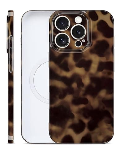 Aitipy Magnetic Tortoise Shell Phone Case for iPhone 15 Pro, Compatible with MagSafe, Cute Leopard Print Fashion Aesthetic Soft TPU Slim Shockproof Protective Phone Cover for Women Girls