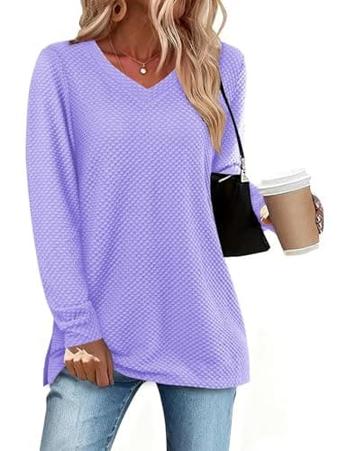 Bulotus Womens Turtleneck Sweaters Ribbed Knit Split Cowl Neck Tunic Sweaters Lavender - Image 1