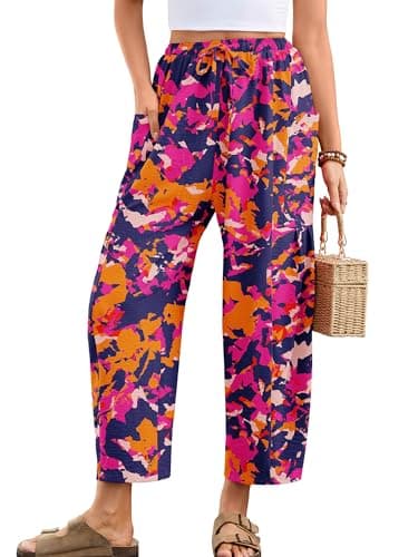 Heymoments Women's Wide Leg Lounge Pants Rosy Clouds Small Lightweight Drawstring High Waisted Paper Bag Flowy Dress Loose Vacation Comfy Summer Beach Palazzo Harem Casual Trousers with Pockets - Image 1