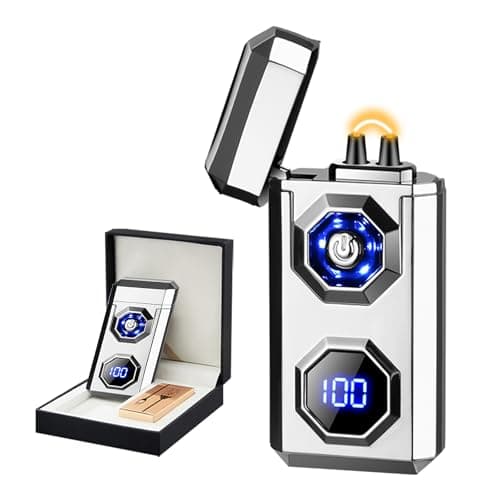 BABOBIU High-Power Arc Lighter - USB Rechargeable Windproof, Zinc Alloy Body with Battery & Ignition Display, Tactical EDC Gear for Home Use, Camping, Candle Lighting (Silver) - Image 1