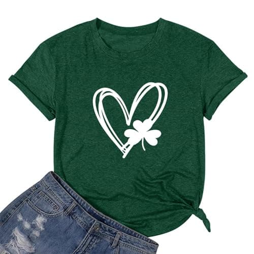 0% Irish St. Patrick's Day Shirts for Women Four-Leaf Clover Printed Short Sleeve Tee Tops - Image 1