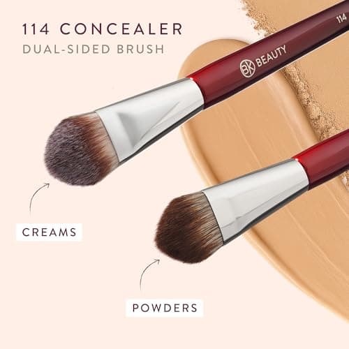 BK BEAUTY 114 DUAL-SIDED CONCEALER BRUSH – Precision Concealer & Powder Makeup Brush for Under-Eyes, Blemishes, and Touch-Ups, Soft Vegan Bristles - Thumbnail 5