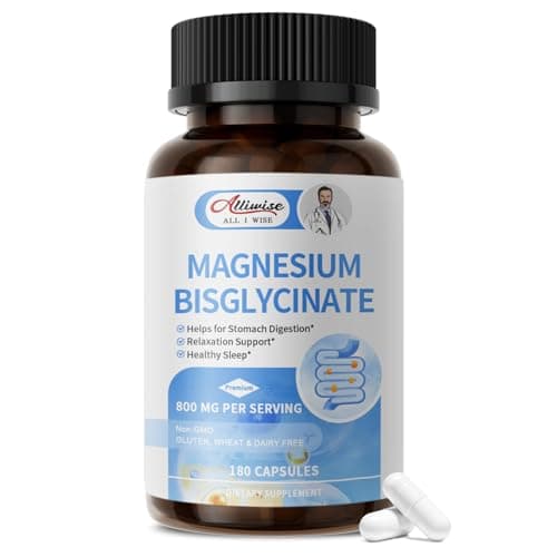 Magnesium Glycinate Capsules, Magnesium Bisglycinate 800mg Chelated, Maximum Absorption, Gentle on Stomach, Small Easy to Swallow, Supports Restful Sleep, Muscle, Bone Health 180 Counts - Image 1