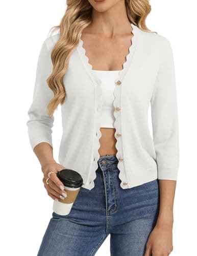 GRACE KARIN Ivory Cardigan for Women, Cropped 3/4 Sleeve Lightweight Knit Bolero Shrugs, Dressy Casual Top 2026 Spring Clothes - Image 1
