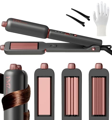 FMZ Flat Iron Hair Straightener Curler and Crimper, Professional 4 in 1 Hair Styling Irons for Straightening, Crimping, Curling, Dual Voltage, Auto Shut-Off, Small and Portable for Women Travel Home - Image 1