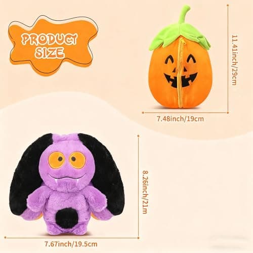 MIAODAM Bat Stuffed Animal, 11inch Reversible Pumpkin Bat Plush Pillow, Cute Plushies Toy Gift for Baby Toddler Girls Boys - Thumbnail 4