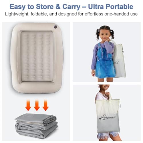 LOREINTA Inflatable Toddler Travel Bed – Portable Toddler Bed with Safety Bumpers, Toddler Floor Bed for Travel, Camping, Sleepovers – Kids Blow Up Bed with Pump & Carry Bag - Thumbnail 4